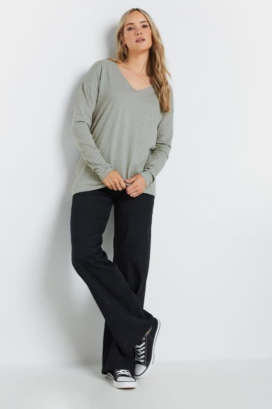 LTS Tall Light Grey V-Neck Long Sleeve Cotton T-Shirt | Long Tall Sally 3