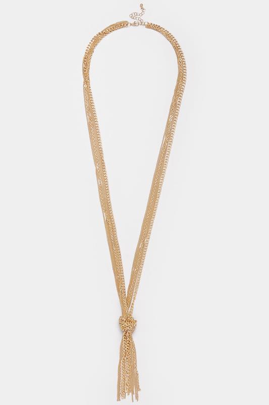 Gold Tone Long Chain Tassel Necklace | Yours Clothing 2
