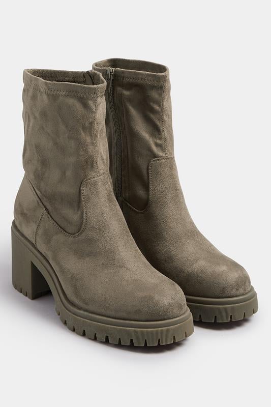 Mocha Brown Faux Suede Stretch Sock Boots In Extra Wide EEE Fit | Yours Clothing 2