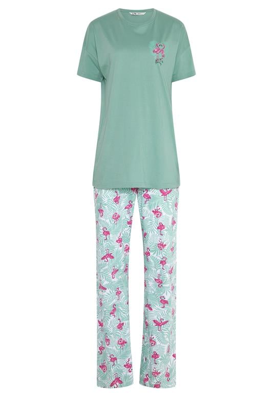 LTS Tall Women's Green Flamingo Print Cotton Wide Leg Pyjama Set | Long Tall Sally 5