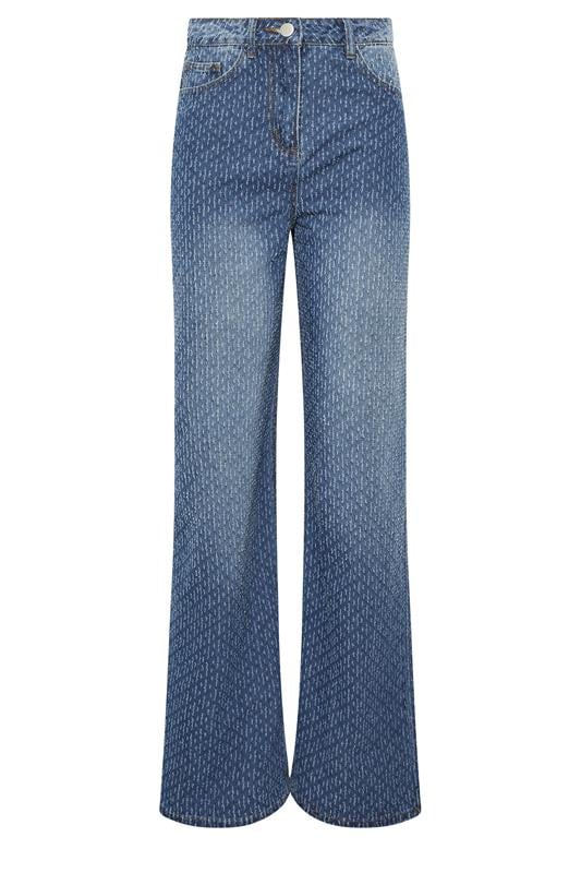 Tall  LTS Tall Mid Wash Textured Wide Leg Jeans