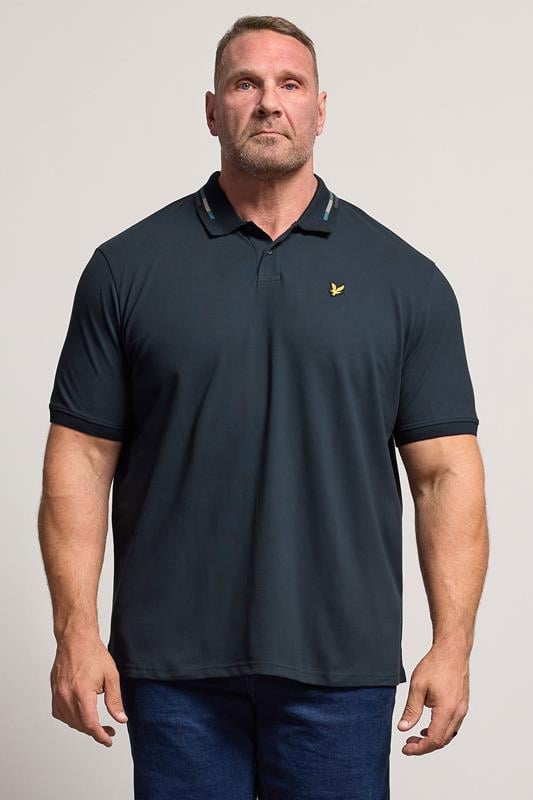 Men's  LYLE & SCOTT Big & Tall Navy Blue Striped Tipped Polo Shirt