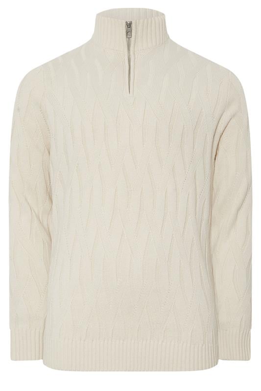 BadRhino Big & Tall Marshmallow Cream Cable Knit Quarter Zip Jumper | BadRhino 5