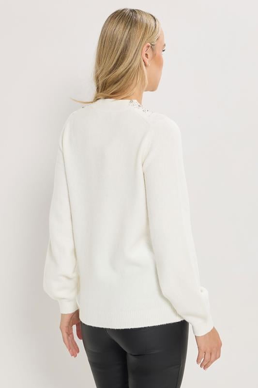 LTS Tall White Embellished Neck Jumper | Long Tall Sally 4