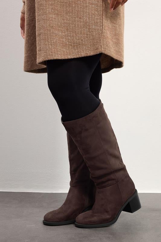 Chocolate Brown Block Heel Micro Boots In Extra Wide EEE Fit | Yours Clothing 1