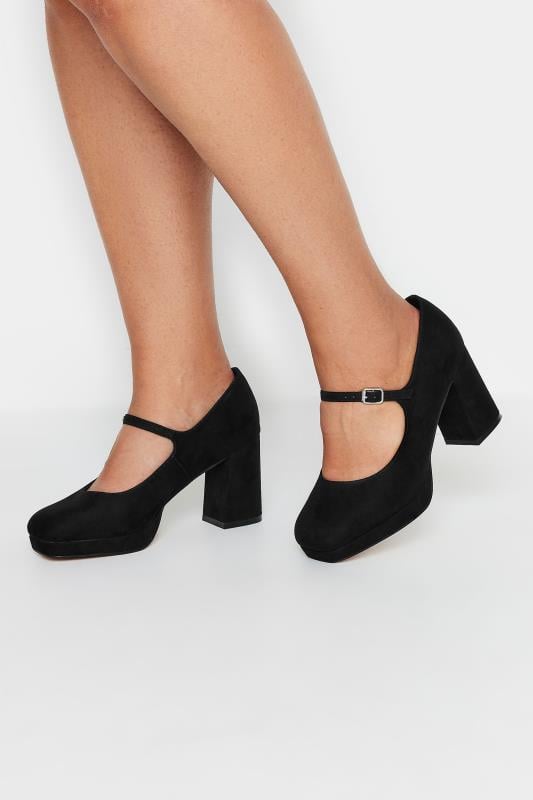 Black Faux Suede Platform Mary Jane Heel In Extra Wide EEE Fit | Yours Clothing 1