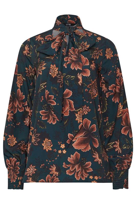 LTS Tall Teal Blue Floral Tie Neck Blouse | Long Tall Sally  7