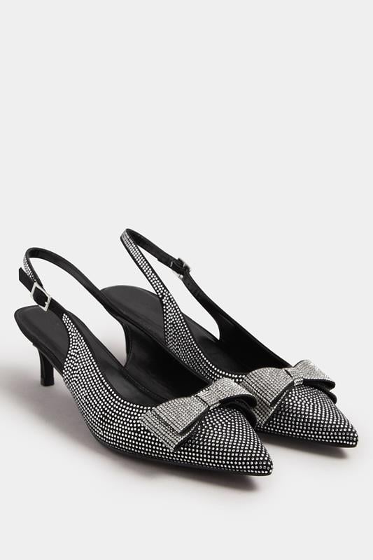 LTS Black Diamante Sparkle Slingback Heels In Standard Fit | Long Tall Sally 1