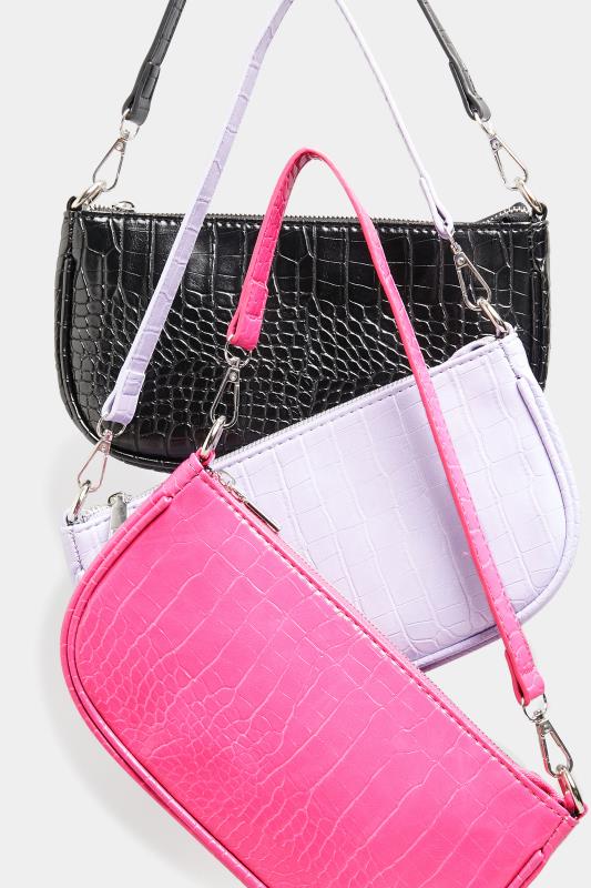 Plus Size Pink Faux Croc Shoulder Bag | Yours Clothing 6