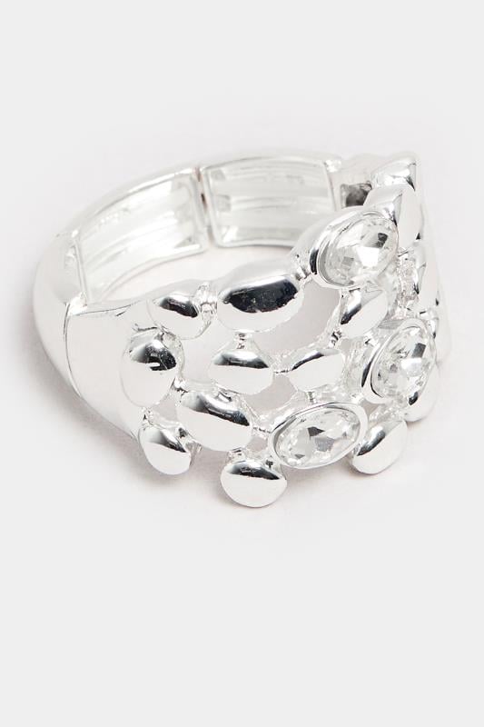 Silver Tone Diamante Bubble Stretch Ring | Yours Clothing 2