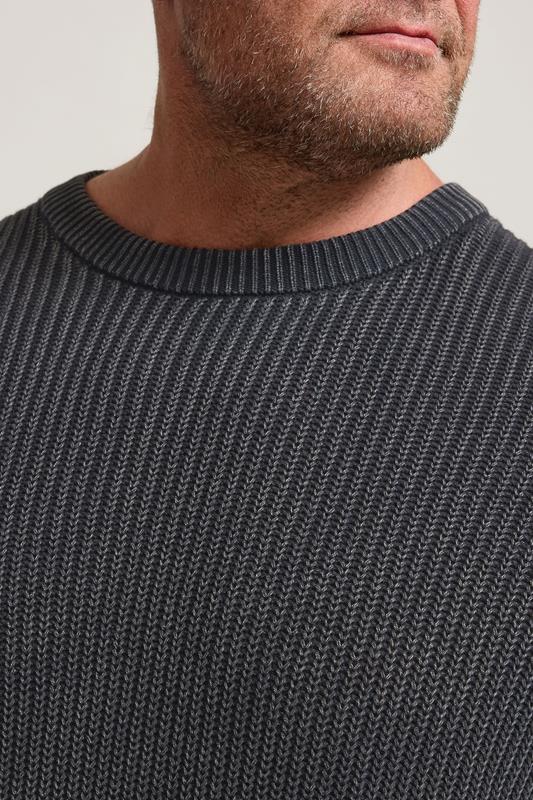 BadRhino Big & Tall Charcoal Grey Acid Wash Jumper | BadRhino 4