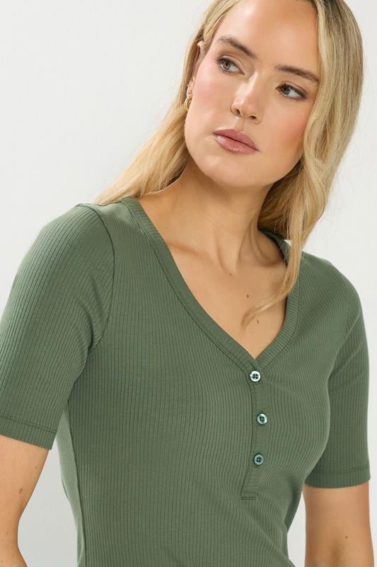 LTS Tall Green Ribbed Short Sleeve Henley Top | Long Tall Sally 4