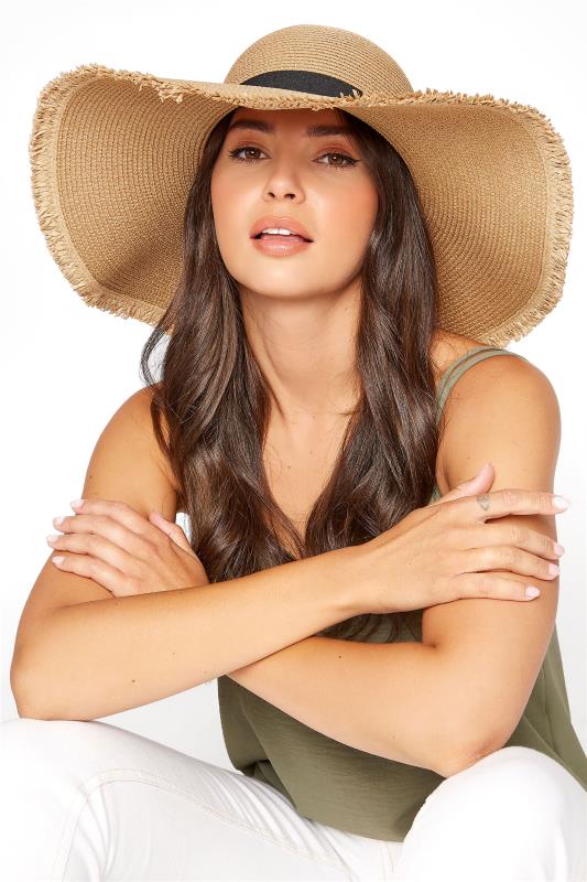 Brown Frayed Edge Straw Hat | Yours Clothing 1