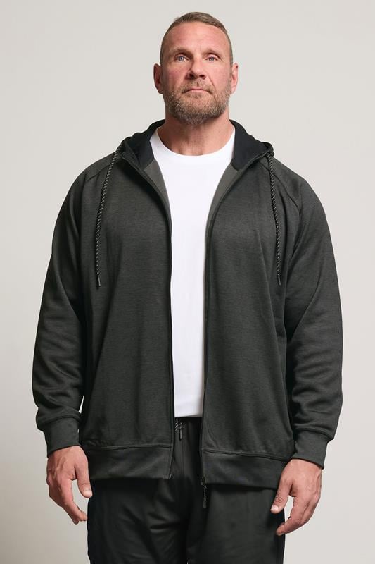 KAM Big & Tall Charcoal Grey Zip Through Hoodie | BadRhino 1