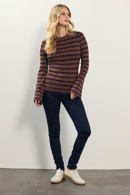 LTS Tall Chocolate Brown Striped Ribbed Jumper | Long Tall Sally 2