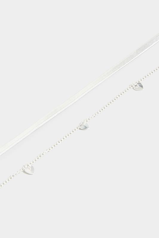 2 PACK Silver Heart Choker Necklace Set | Yours Clothing 3