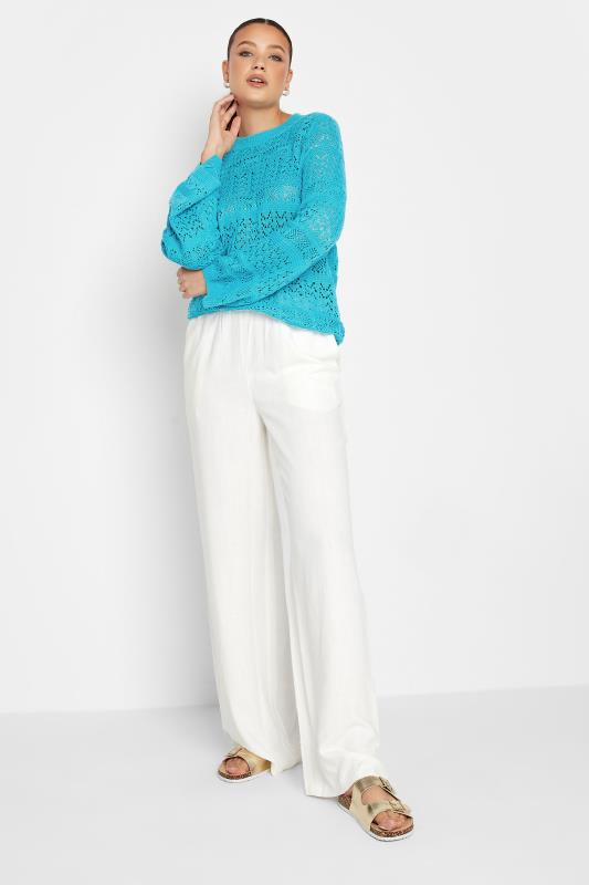 LTS Tall Blue Crochet Flare Sleeve Jumper | Long Tall Sally  2