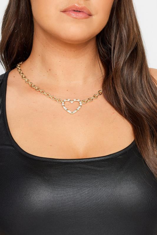 Plus Size  Yours Gold Tone Diamante Heart Link Necklace