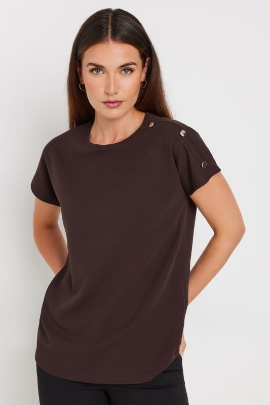 LTS Tall Brown Shoulder Button Detail Top | Long Tall Sally 2