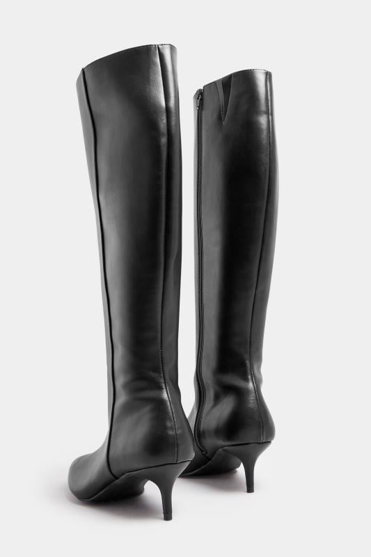 LTS Black Faux Leather Knee High Heeled Boots In Standard Fit | Long Tall Sally 4