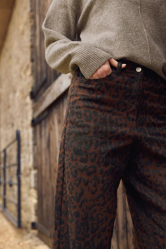 LTS Tall Chocolate Brown Leopard Print Wide Leg Jeans | Long Tall Sally 2