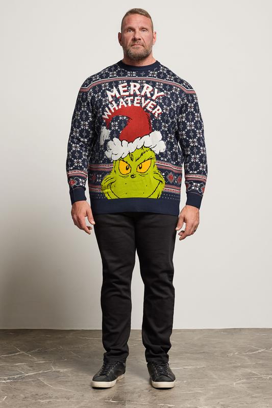 BadRhino Big & Tall Navy Blue Fairisle Grinch Christmas Jumper | BadRhino 2