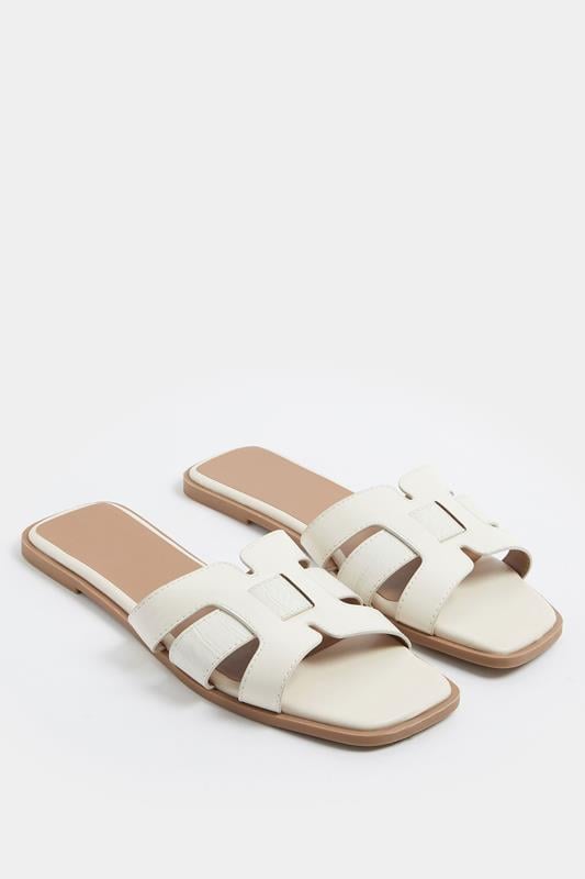  Yours White Cut Out Mule Sandals In Wide E Fit