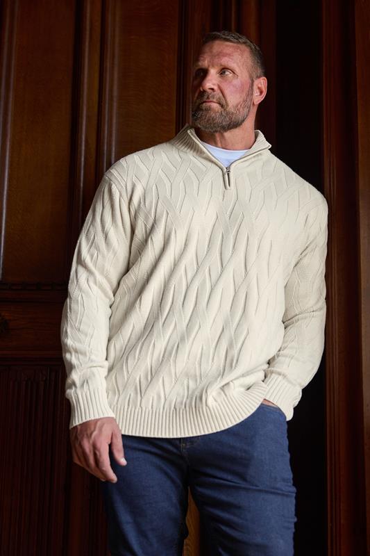 BadRhino Big & Tall Marshmallow Cream Cable Knit Quarter Zip Jumper | BadRhino 2