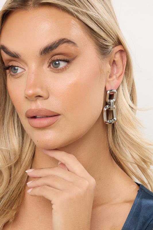 Silver Tone Double Chain Earrings | Yours Clothing 1