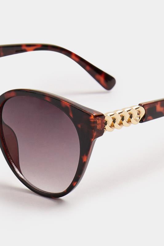 Brown Tortoiseshell Chain Arm Detail Sunglasses | Yours Clothing 4