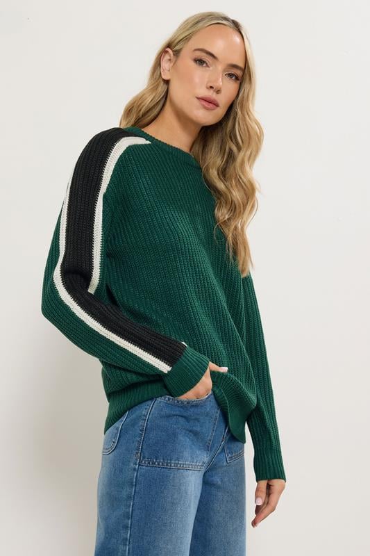 LTS Tall Green Sleeve Stripe Knitted Jumper | Long Tall Sally 1