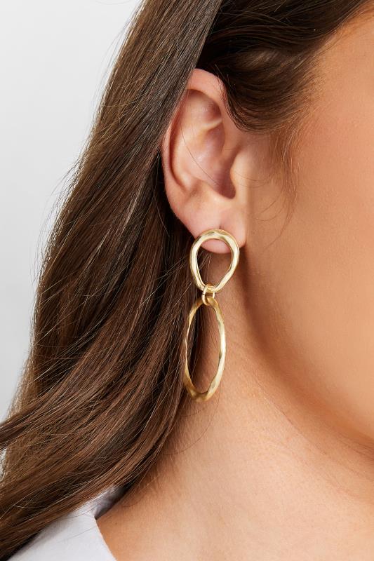 Gold Tone Textured Double Hoop Earrings | Yours Clothing 1