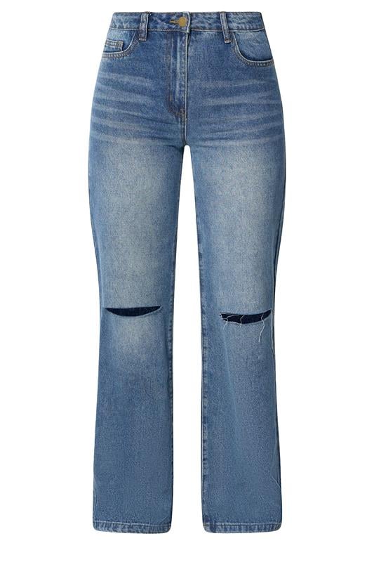 LTS Tall Women's Denim Blue Rip Knee Wide Leg Jeans | Long Tall Sally 5