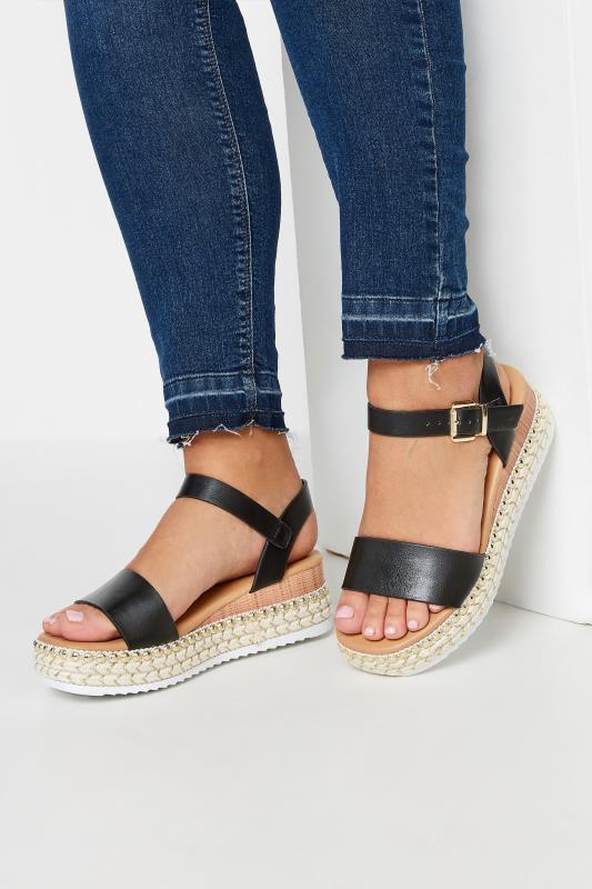 Plus Size  Yours Black Platform Espadrille Wedge Heels In Wide E Fit & Extra Wide EEE Fit