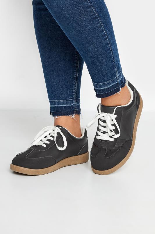Plus Size  Yours Black Retro Gum Sole Trainers In Extra Wide EEE Fit