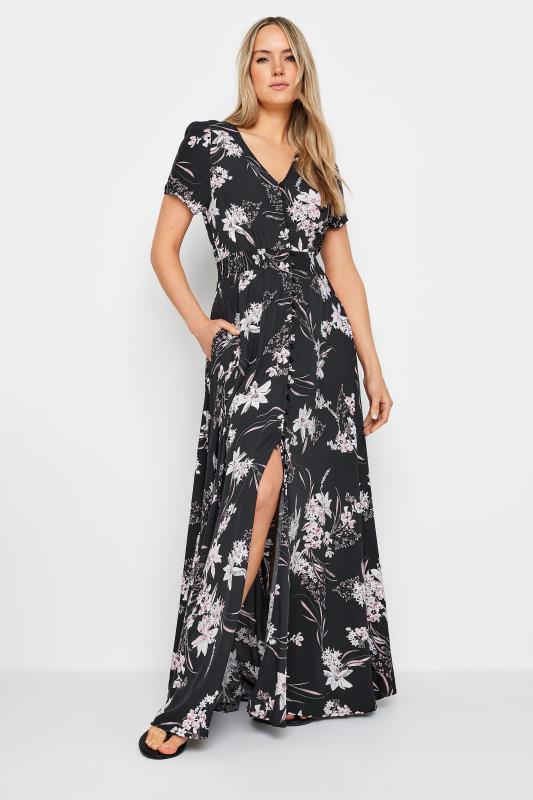 Tall  LTS Tall Black Floral Print Shirred Waist Maxi Dress