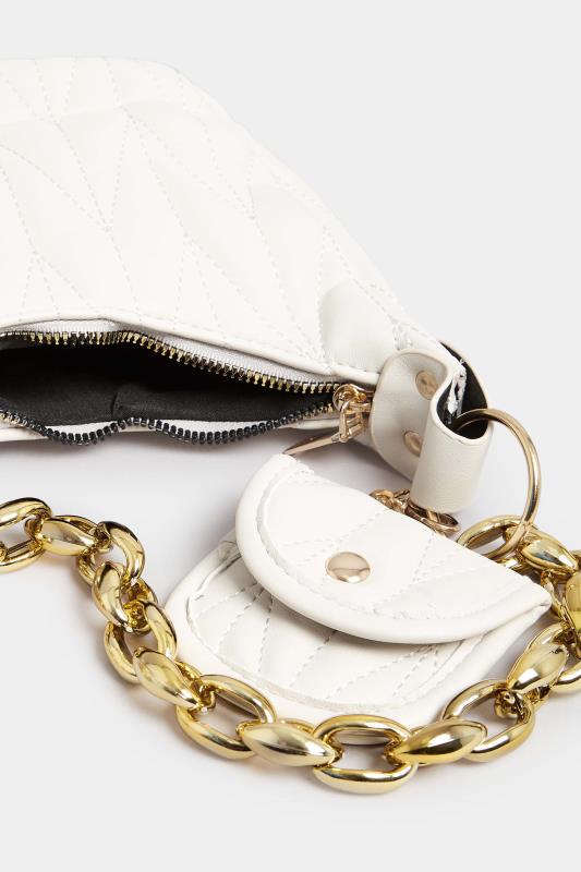 White Quilted Multi Pocket Chunky Chain Bag | Yours Clothing 5