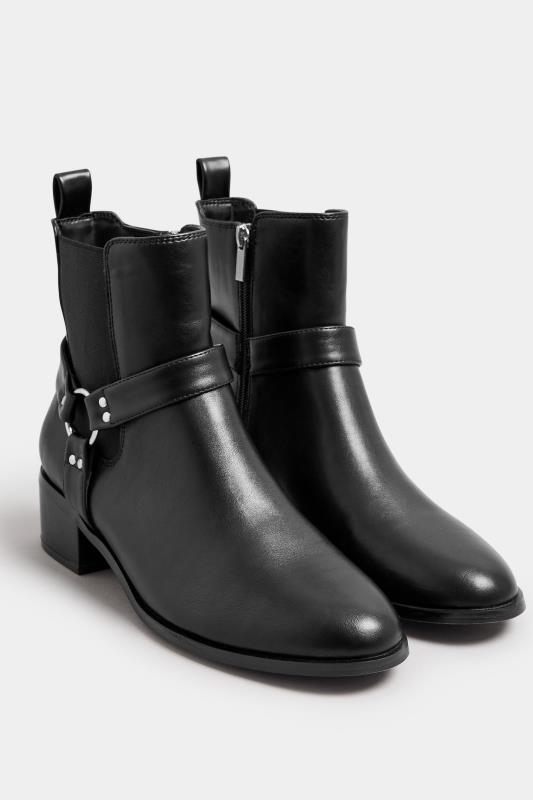 LTS Black Faux Leather Harness Biker Boots In Standard Fit | Long Tall Sally  2