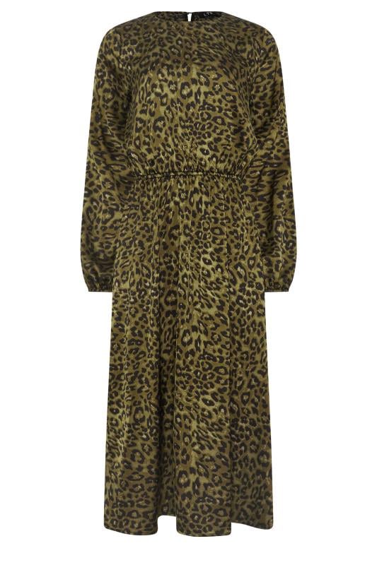 LTS Tall Khaki Green Leopard Print Satin Midi Dress | Long Tall Sally 6