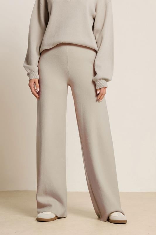 LTS PREMIUM Tall Beige Brown Knitted Wide Leg Trousers | Long Tall Sally 2