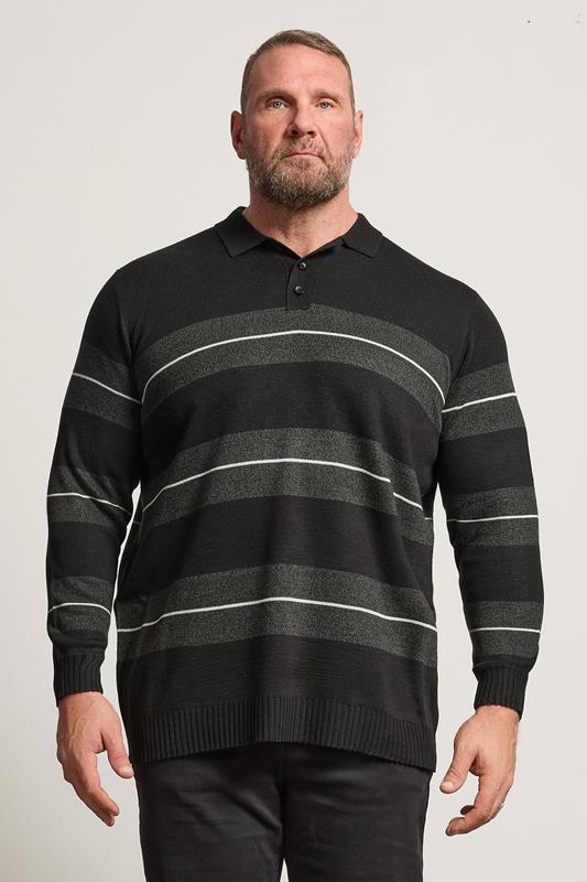 BadRhino Big & Tall Black Stripe Collared Knitted Jumper