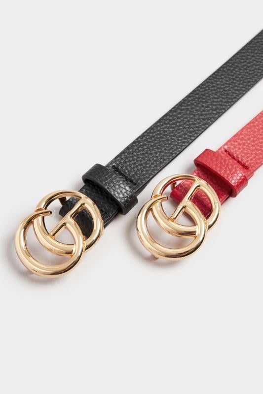 2 PACK Black & Red Gold Buckle Belts | Yours Clothing 7