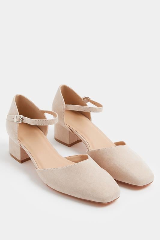  Yours Natural Brown Square Toe Block Heels In Wide E & Extra Wide EEE Fit