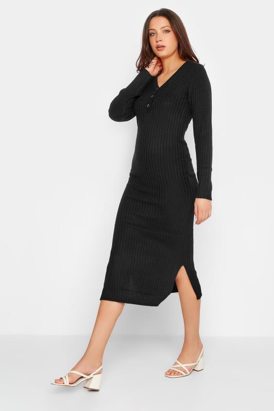 Tall Women's Black Ribbed Long Sleeve Midi Dress | Long Tall Sally  2