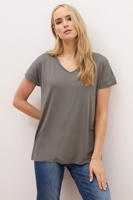 LTS PREMIUM Tall Grey V-Neck Modal T-Shirts | Long Tall Sally 1