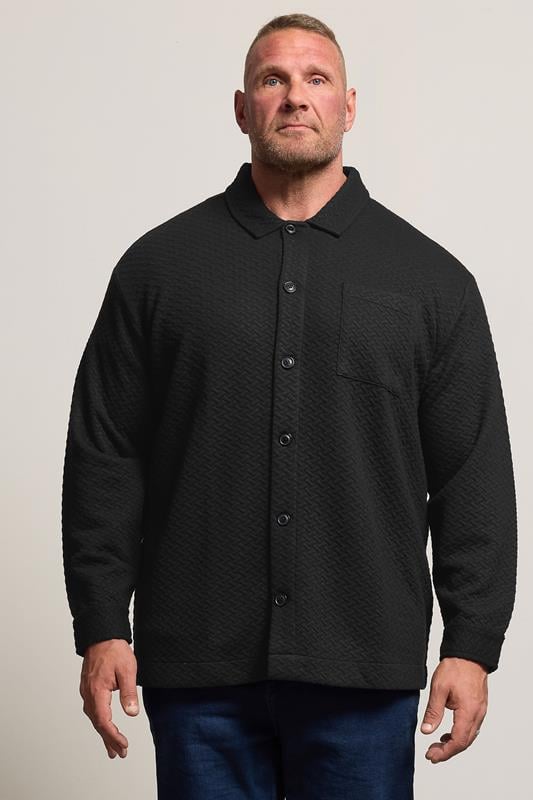 BadRhino Big & Tall Black Jersey Textured Overshirt | BadRhino 1