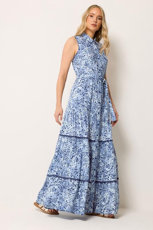  LTS Tall Blue Floral Belted Maxi Dress