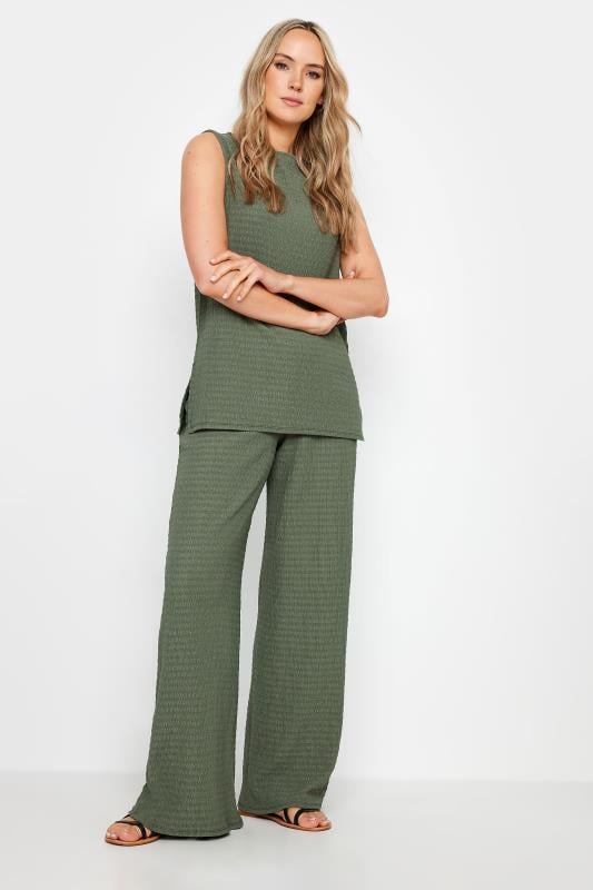 LTS Tall Women's Khaki Green Wide Leg Textured Trousers | Long Tall Sally 1