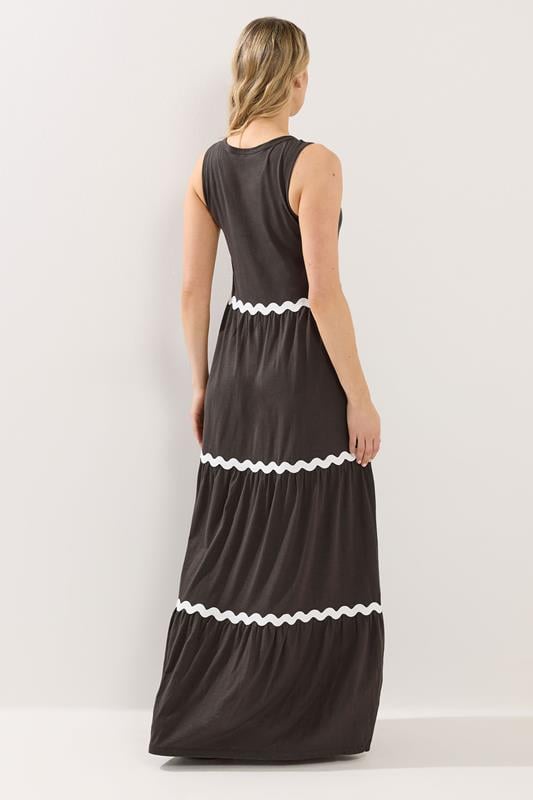 LTS Tall Women's Chocolate Brown Contrast Swirl Tiered Cotton Maxi Dress | Long Tall Sally 3