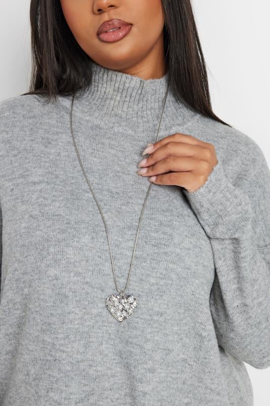 Silver Tone Diamante Heart Pendant Necklace | Yours Clothing 1